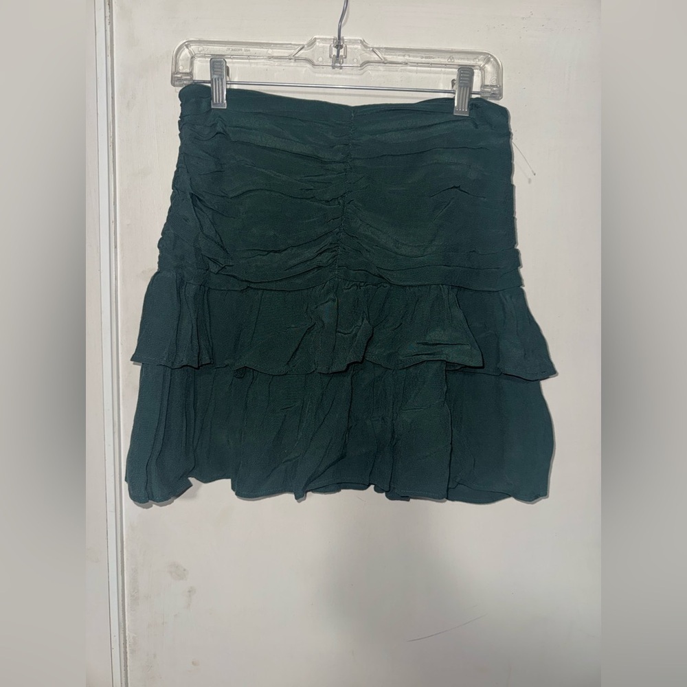 Zara ruffled layered mini skirt viscose hunter green size M